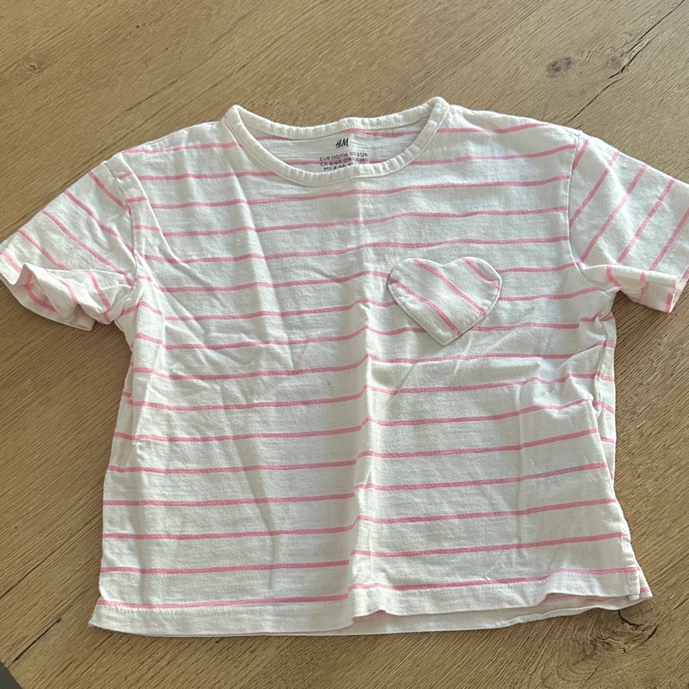 H&M White and Pink Striped Kids Tee